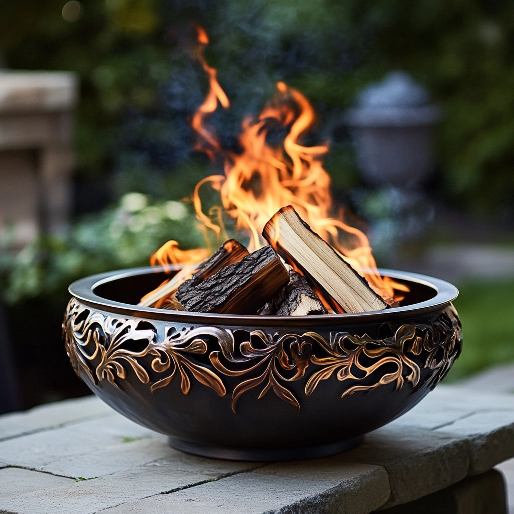 LuxeGlow Ornate Fire Bowl by FlameElegance Creations